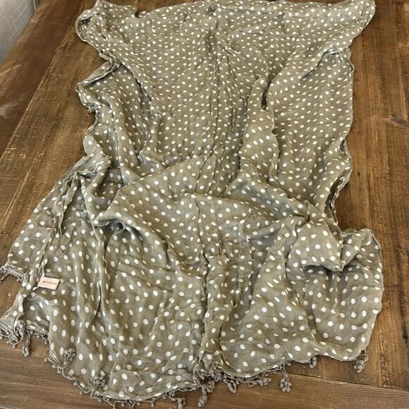 Tan Polka Dot Scarf - Lightweight Neutral Shawl for Spring Cottagecore - Picture 2 of 4